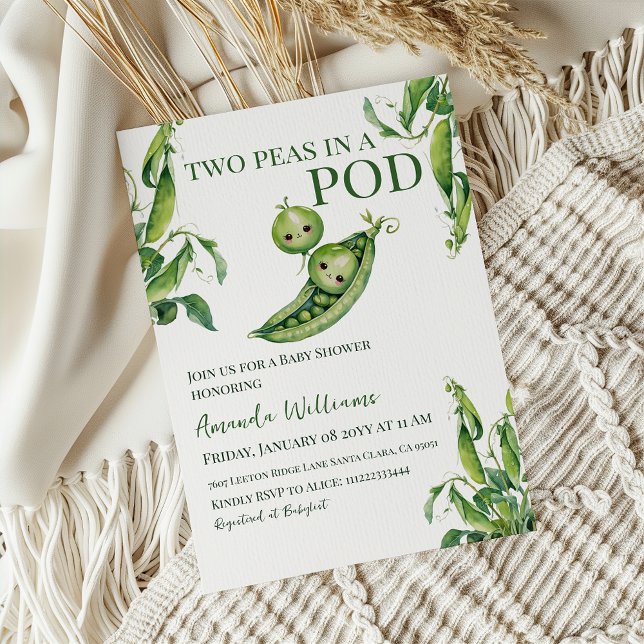 Two Peas in A Pod Gender Neutral Twins Baby Shower Invitation (Creator Uploaded)
