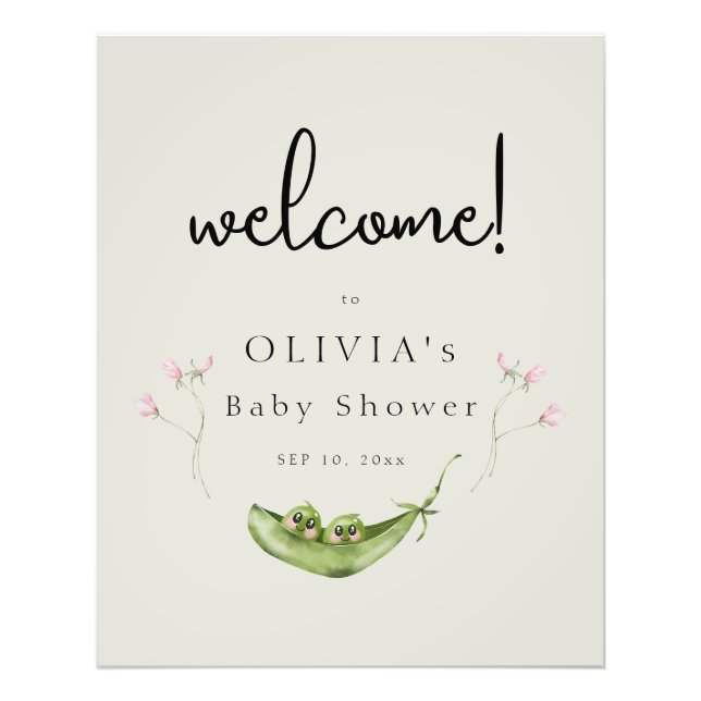 Two Peas in a Pod Girl Baby Shower Welcome Poster (Front)