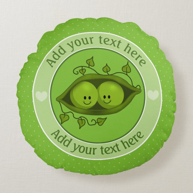 Two Peas In A Pod Personalised Round Cushion (Front)