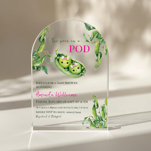 Two Peas in A Pod Pink Girl Twins Baby Shower Arch Acrylic Invitations