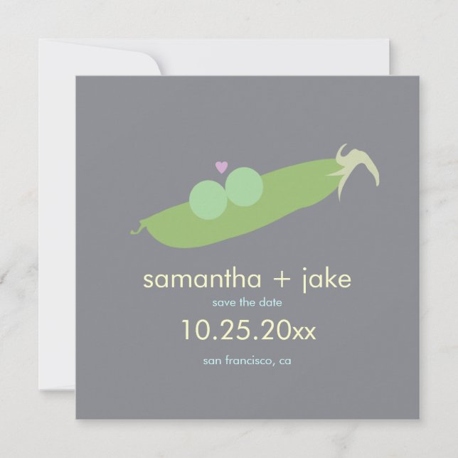 Two Peas in a Pod Save the Date: Grey Date (Front)