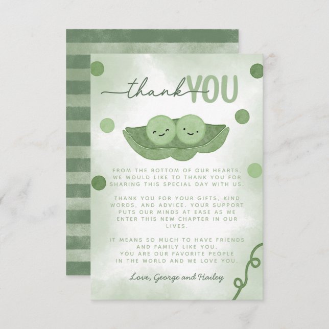 Two Peas In a Pod Twin Baby Shower Thank You Card (Front/Back)