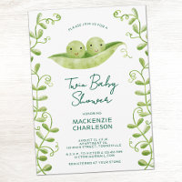 Two Peas in a Pod Twin Baby Shower Watercolor