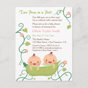 Two Peas in a Pod Twin Girls Baby Shower Invitation