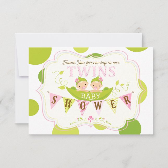 Two Peas in a Pod Twin Girls Thank You Card (Front)