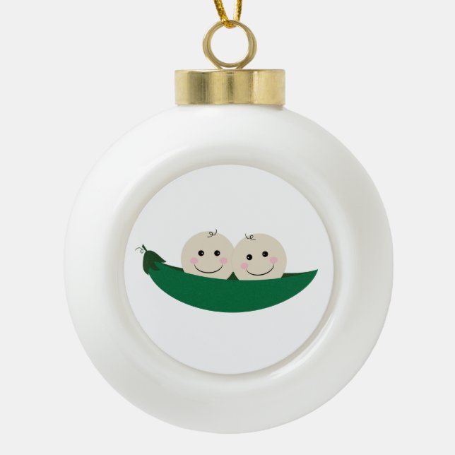 Two Peas in a Pod Twins Baby Ceramic Ball Christmas Ornament (Front)