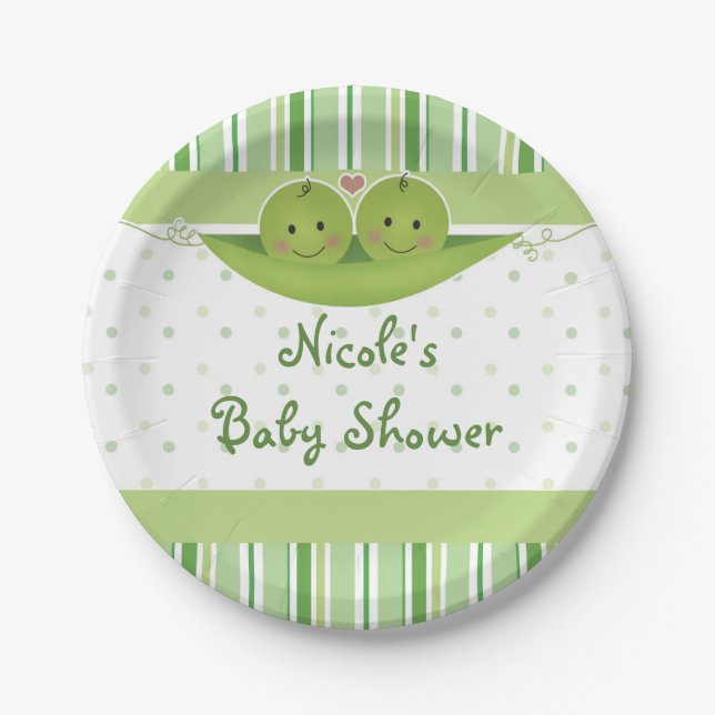 Two Peas in a Pod Twins Baby Shower Party Custom Paper Plate (Front)