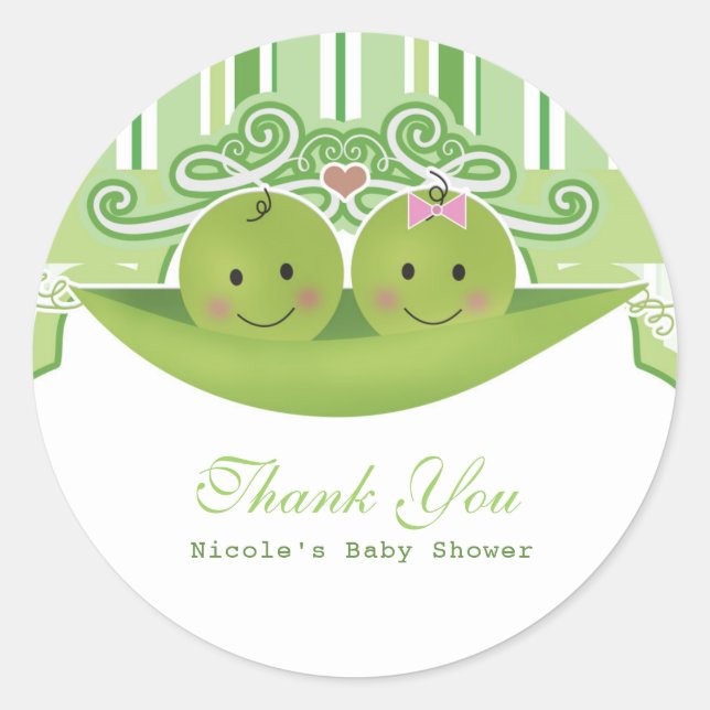 Two Peas in a Pod Twins Baby Shower Party Favour Classic Round Sticker (Front)