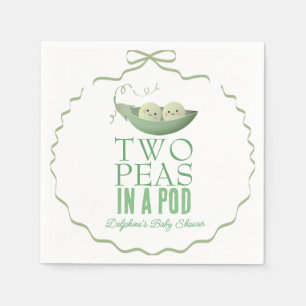 Two Peas in a Pod Twins Green Bow Baby Shower Napkin
