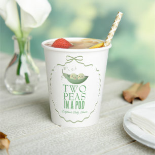 Two Peas in a Pod Twins Green Bow Baby Shower  Paper Cups