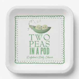 Two Peas in a Pod Twins Green Doodle Baby Shower Paper Plate