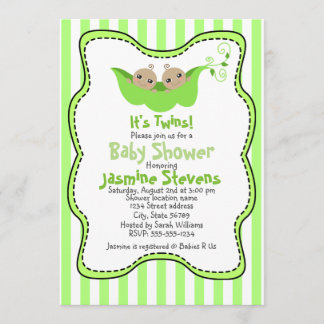 Two Peas in a Pod Twins Stripes Baby Shower Invitation