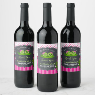 Two Peas in a Pod Twins Twin Girls Baby Shower Wine Label