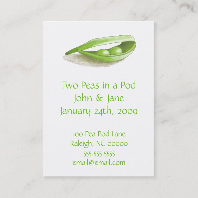 Two Peas in a Pod Wedding addess cards (Front)