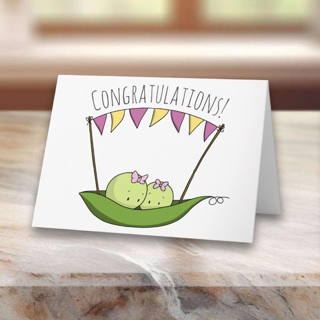 Two Peas Twin Girls Newborn Congratulations Baby Card (Creator Uploaded)