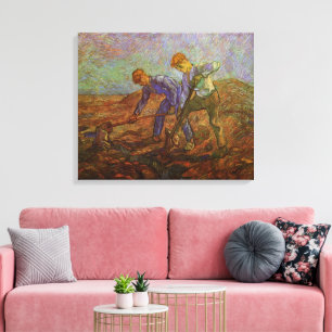 Two Peasants Digging by Vincent van Gogh Canvas Print