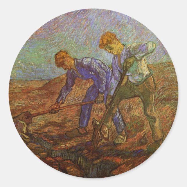 Two Peasants Digging by Vincent van Gogh Classic Round Sticker (Front)