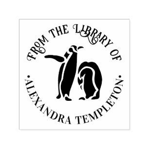 Two Penguins Silhouette “From the Library of” Name Self-inking Stamp