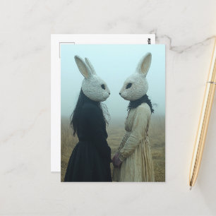 Two People in Rabbit Masks in Fog Postcard