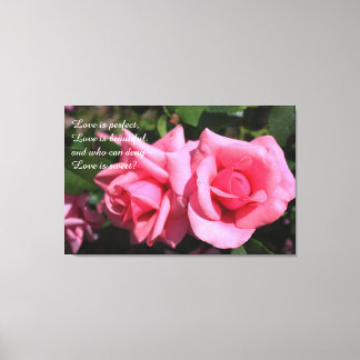 Two perfect pink rose flowers, love is sweet canvas print
