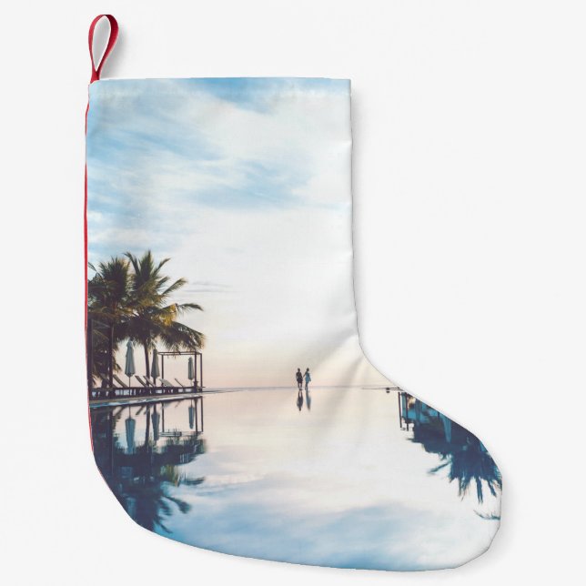Two person standing beside swimming pool small christmas stocking (Front)
