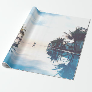 Two person standing beside swimming pool wrapping paper