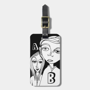 Two Personalised Letters & Fun Doodle Characters Luggage Tag