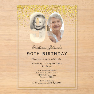 Two Photo 90th Birthday Acrylic Invitations