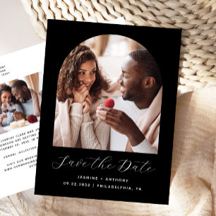 Two Photo Arch Black QR Code Save the Date Postcard