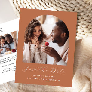 Two Photo Arch Terracotta QR Code Save the Date Postcard