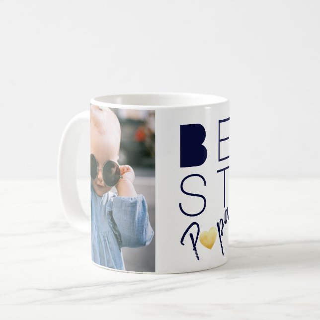 Two Photo Blue White Best Papa Mug (Front Left)