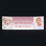 Two Photo Burgundy Dripping Glitter 90th Birthday Banner<br><div class="desc">Welcome guests with this chic, glamourous 90th birthday party photo banner, featuring a sparkly burgundy faux glitter drip border and burgundy ombre background. Easily replace the two sample images with photos of the guest of honour. Personalise it with her name in burgundy handwriting script beneath the words "Happy 90th Birthday"...</div>