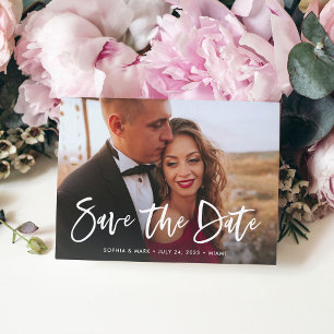 Two Photo   Casual Script Save the Date Announcement Postcard