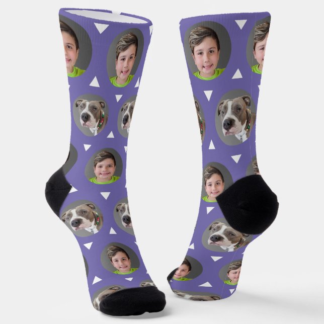Two Photo Child or Pet Photo Custom Socks (Angled)