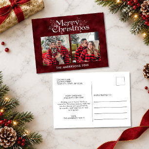 Two Photo Classic Red Velvet Merry Christmas Holiday Postcard