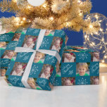 Two Photo Collage Dark Teal Merry Christmas Wrapping Paper<br><div class="desc">This Christmas gift wrapping paper offers a trendy dark teal background with two photo frames that are repeated throughout the design. The teal background is accented with a white snowflake and custom text for a message and your name.</div>