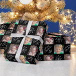 Two Photo Collage Purple Merry Christmas Wrapping Paper<br><div class="desc">This Christmas gift wrapping paper offers a black background with two photo frames that are repeated throughout the design. The background is accented with a white snowflake and custom text for a message and your name.</div>