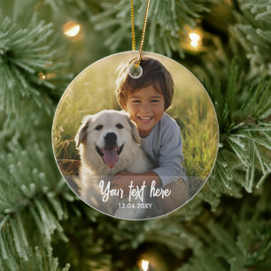 Two Photo Custom Text Christmas Tree Ceramic Tree Decoration