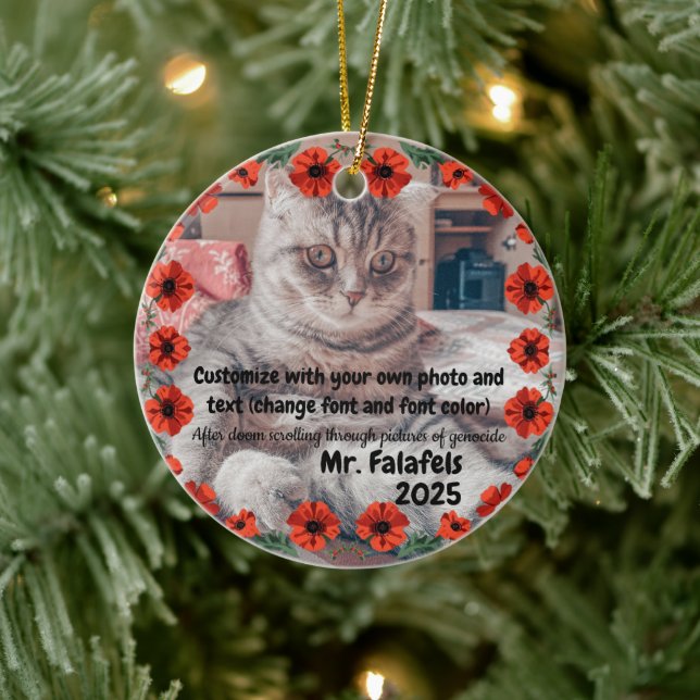 Two Photo Custom Text Red Poppies Free Palestine Ceramic Tree Decoration (Tree)