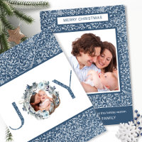 Two Photo, Elegant Blue and Grey Swirl Pattern