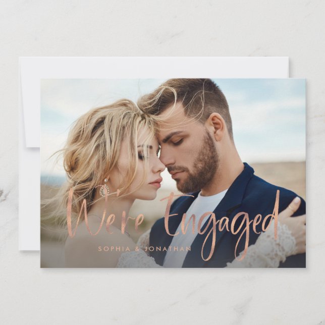 Two Photo Faux Rose Gold Script | Engagement Party Invitation (Front)