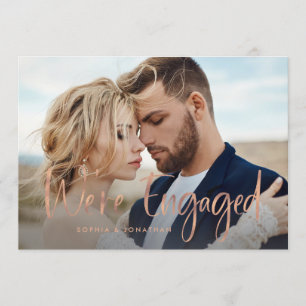 Two Photo Faux Rose Gold Script Engagement Party Invitation