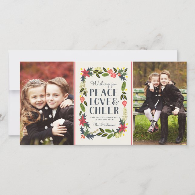 Two Photo Festive Frame Holiday Photo Card (Front)