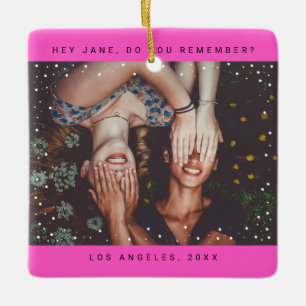 Two Photo Friend Minimalist Holiday Keepsake Ceramic Ornament