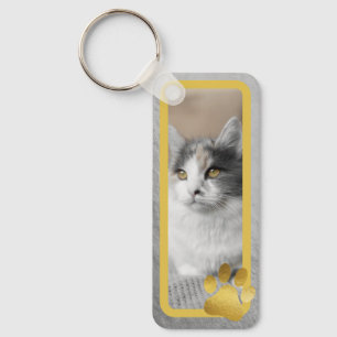 TWO PHOTO Gold Paw Pet Key Chain