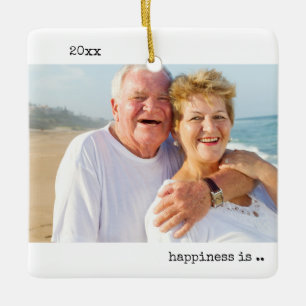 Two Photo Happiness is Being Together Minimalist Ceramic Ornament