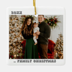 Two Photo Happiness is Family Christmas Minimalist Ceramic Ornament