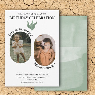 Two Photo Joint Birthday Watercolor Boho Green Invitation