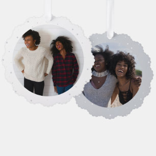 Two Photo Minimal Best Friend Snowfall Holiday Tree Decoration Card