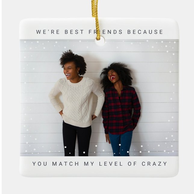 Two Photo Minimalist Best Friend Snowfall Holiday Ceramic Ornament (Creator Uploaded)